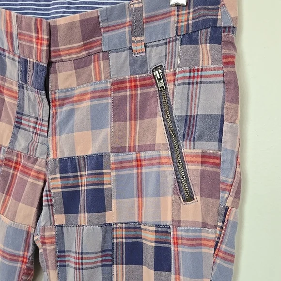 J. Crew Pants Size 2 City Fit Capris Y2K Madras Plaid Patchwork Ankle Zips - Picture 3 of 10